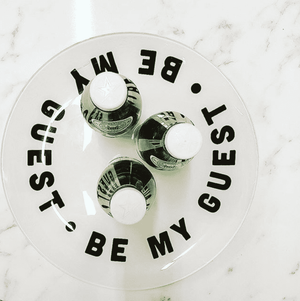 Be Our Guest Cream Round Decoupage Glass Tray - Bensgarden.com