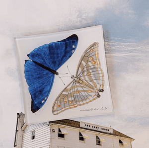 Blue Butterfly Pair Decoupage Glass Tray - Bensgarden.com