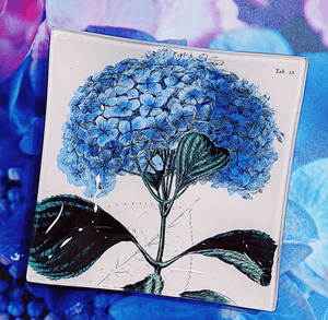 Blue Hydrangea Decoupage Glass Tray - Bensgarden.com