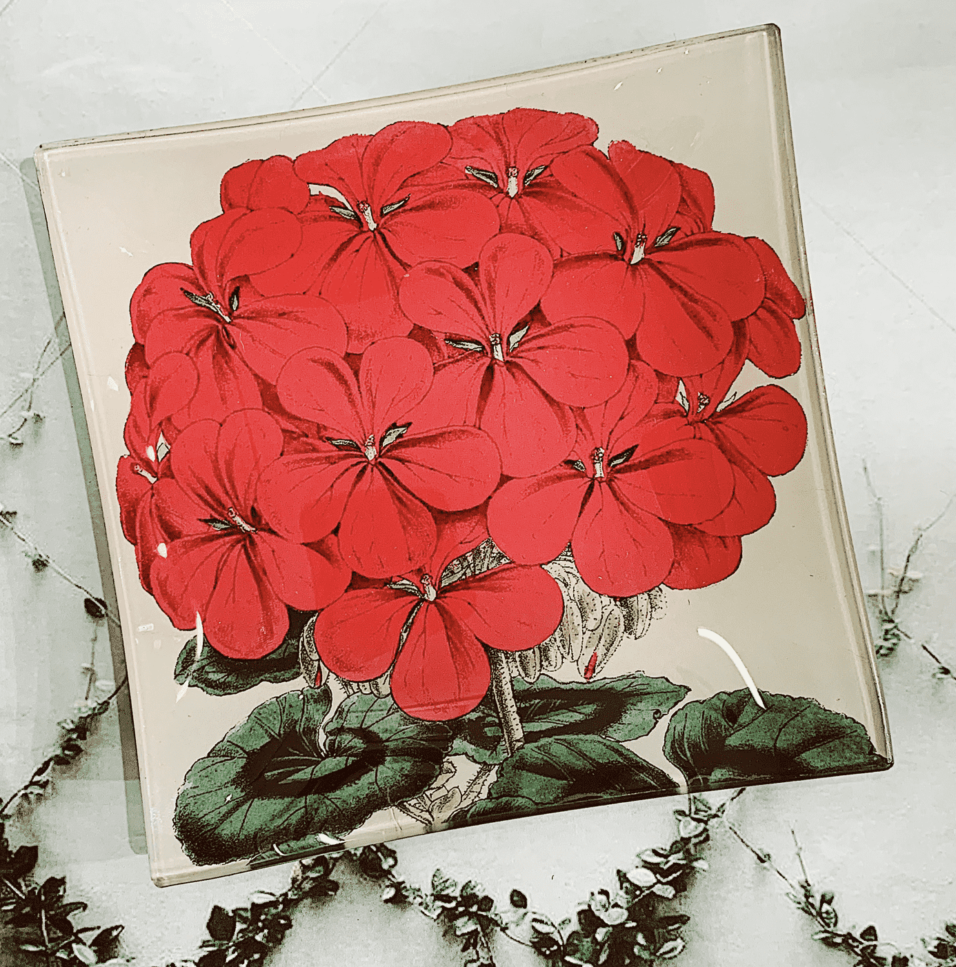 C.Z. Guest Red Geranium Decoupage Glass Tray - Bensgarden.com