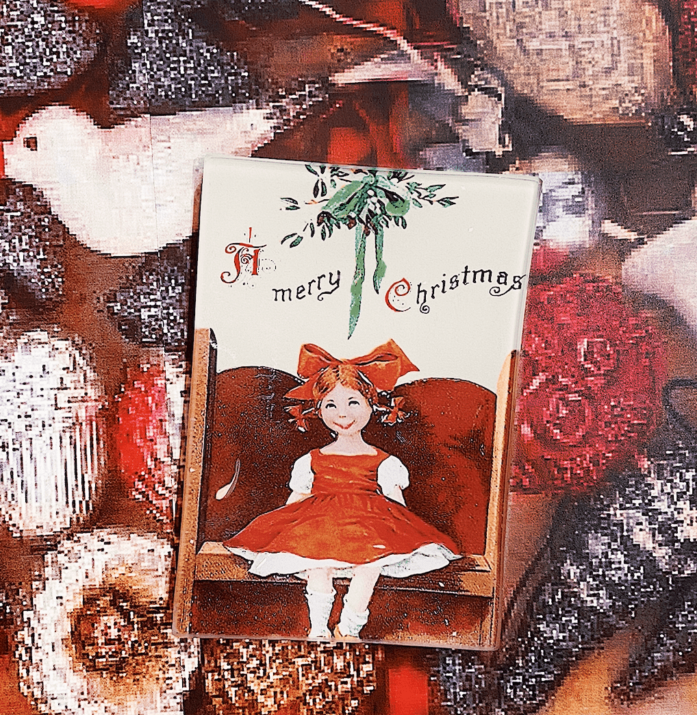 Christmas Under The Mistletoe Glass Decoupage Tray - Bensgarden.com