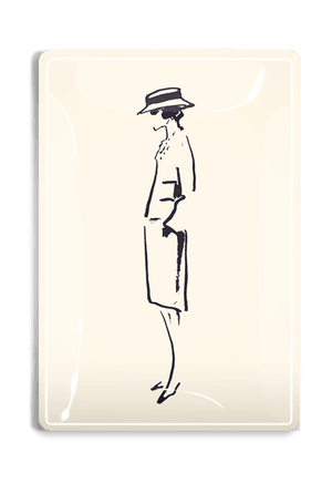 Classic French Society High Fashion Fashion Sketch Decoupage Glass Tray - Bensgarden.com