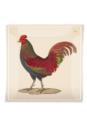 Early Bird Red Rooster Decoupage Glass Tray - Bensgarden.com