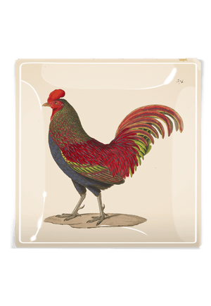 Early Red Rooster Texas Decoupage Glass Tray - Bensgarden.com