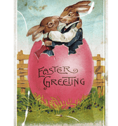 Easter Greeting Bunnies Kissing Decoupage Glass Tray - Bensgarden.com