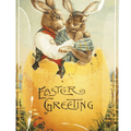 Easter Greeting Bunny Pair in Yellow Egg Decoupage Glass Tray - Bensgarden.com