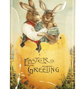 Easter Greeting Bunny Pair in Yellow Egg Decoupage Glass Tray - Bensgarden.com