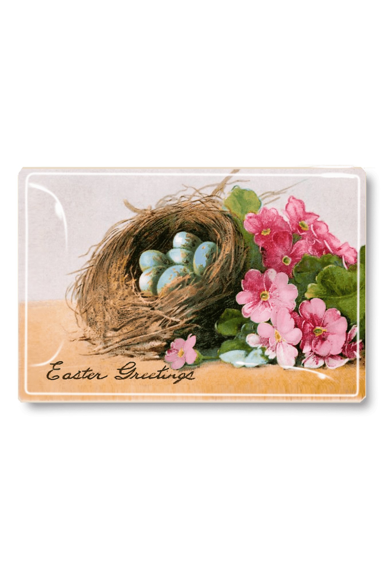 Easter Greetings Robin's Egg Nest Decoupage Glass Tray - Bensgarden.com