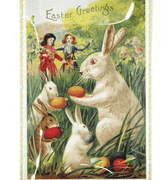 Easter Greetings Three White Bunnies Glass Tray - Bensgarden.com