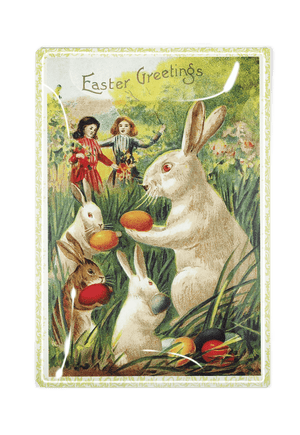 Easter Greetings Three White Bunnies Glass Tray - Bensgarden.com