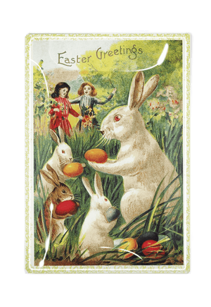 Easter Greetings Three White Bunnies Glass Tray - Bensgarden.com