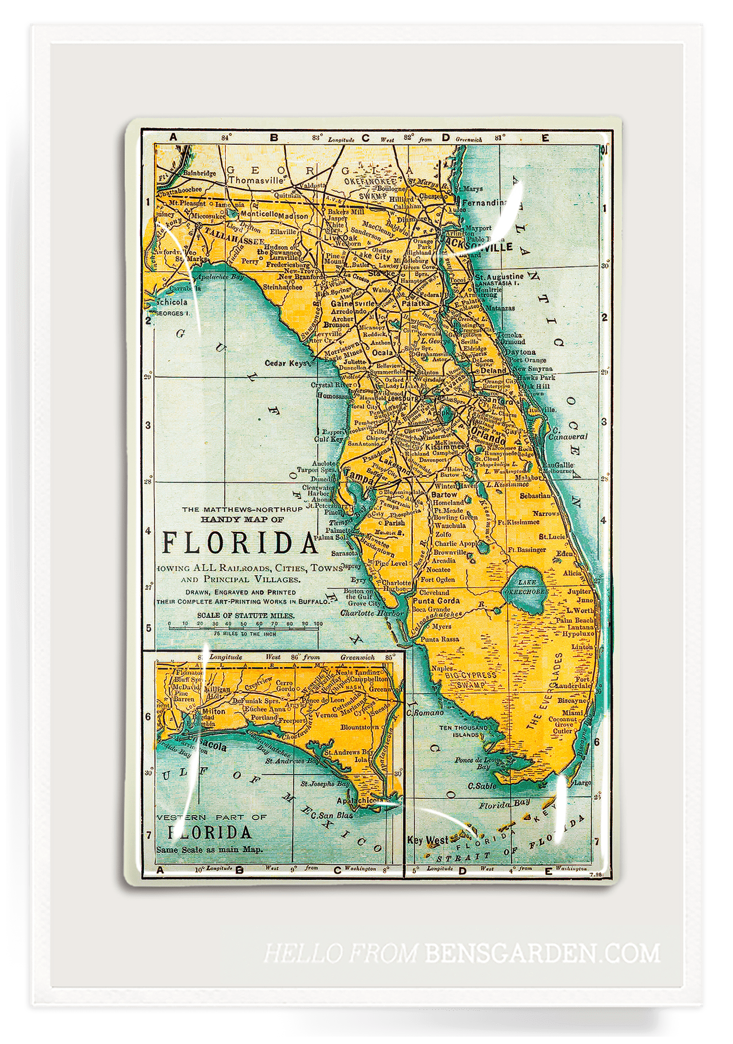 Florida Map Decoupage Glass Tray - Bensgarden.com