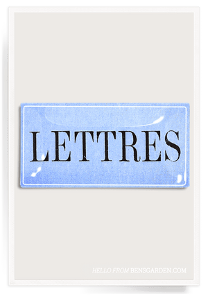 French Blue Lettres Necessity 4"x 6" Decoupage Glass Tray - Bensgarden.com