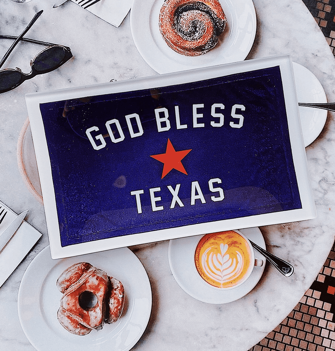 God Bless Texas Vintage Decoupage Glass Tray - Bensgarden.com