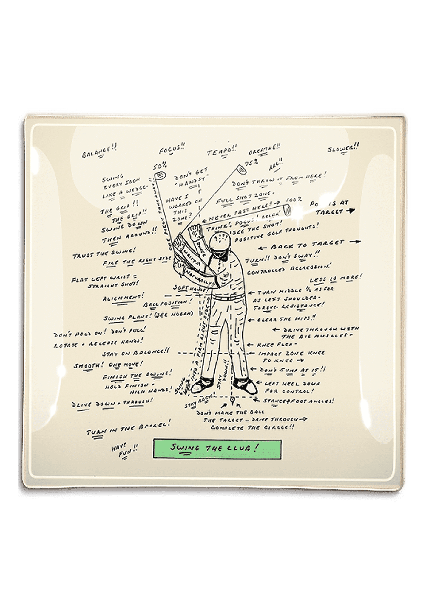 Golf Sketch Swing The Club Decoupage Glass Tray - Bensgarden.com