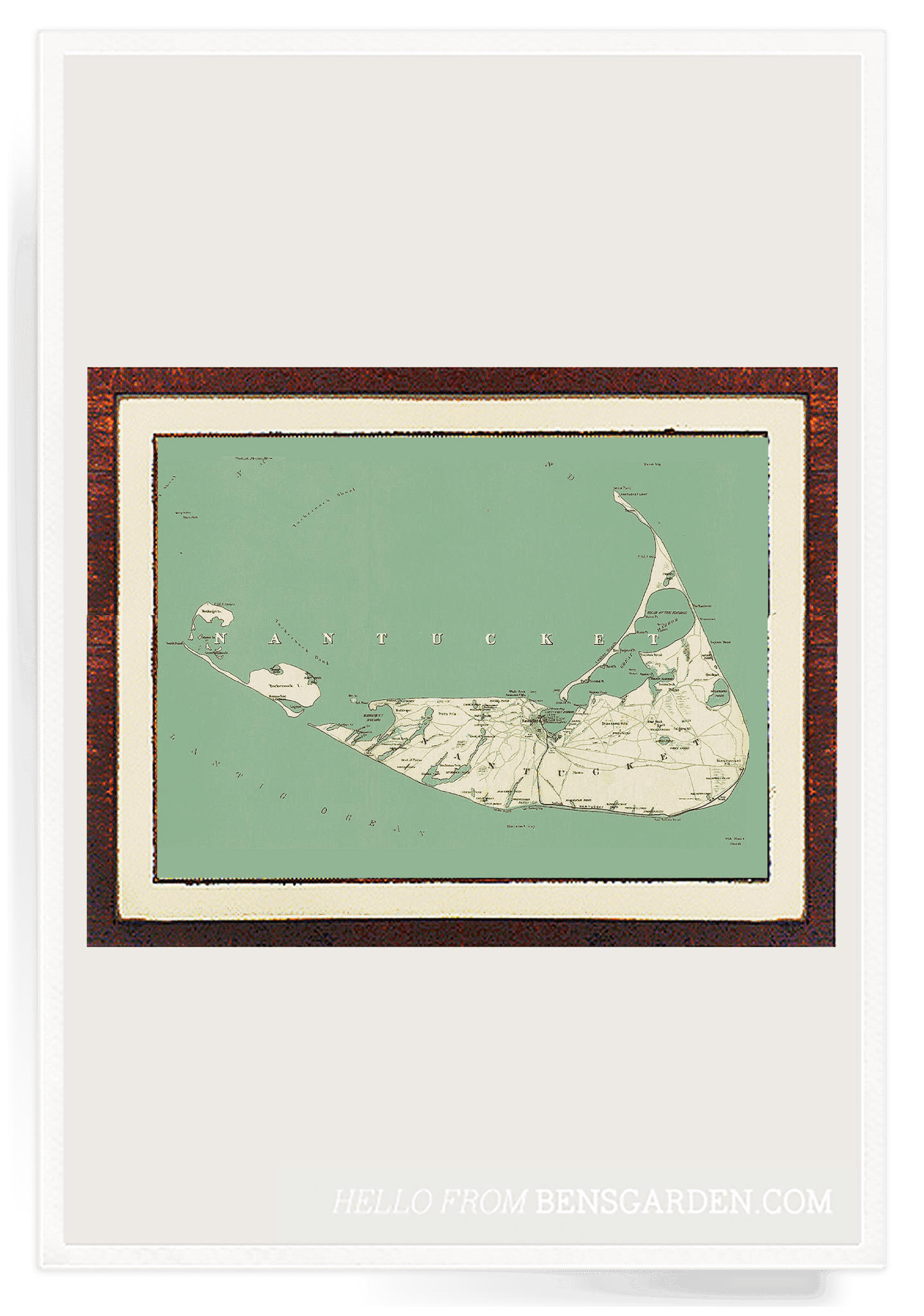 Hand Embellished Antique Nantucket Sound Map Framed Artwork - Bensgarden.com