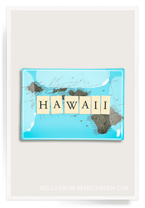 Hawaii Map Decoupage Glass Tray - Bensgarden.com