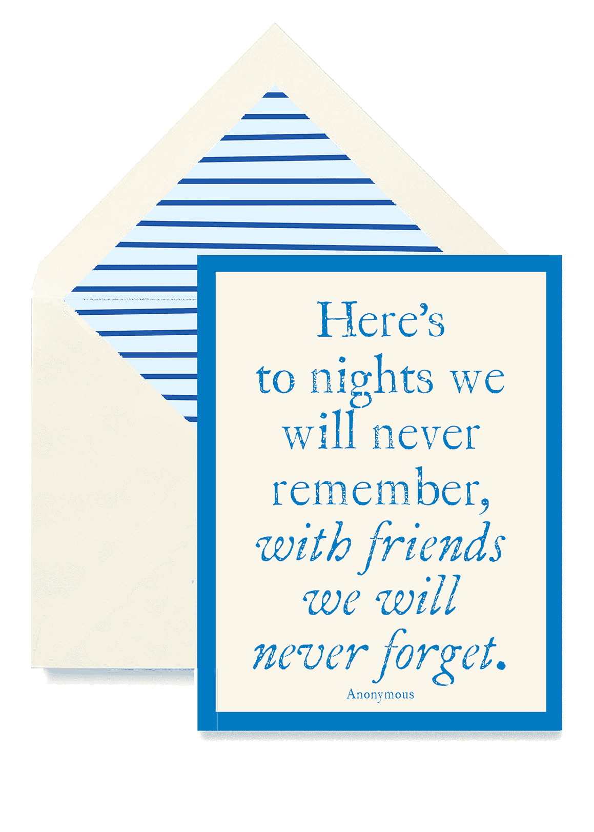 Here's To Nights We'll Never Remember Greeting Card, Single Folded Card or Boxed Set of 8 - Bensgarden.com