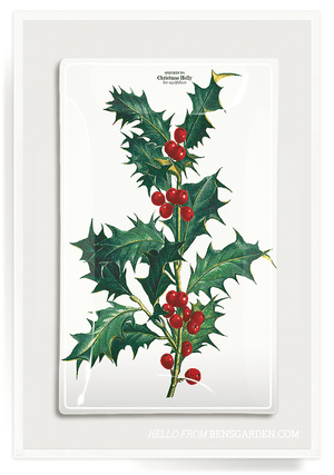 Holly And Berries Decoupage Glass Tray - Bensgarden.com