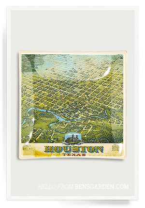 Houston, Texas Vintage Map Decoupage Glass Tray - Bensgarden.com