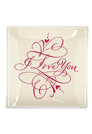 I Love You Calligraphy Decoupage Glass Tray - Bensgarden.com