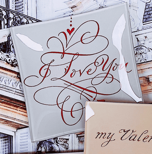 I Love You Calligraphy Decoupage Glass Tray - Bensgarden.com