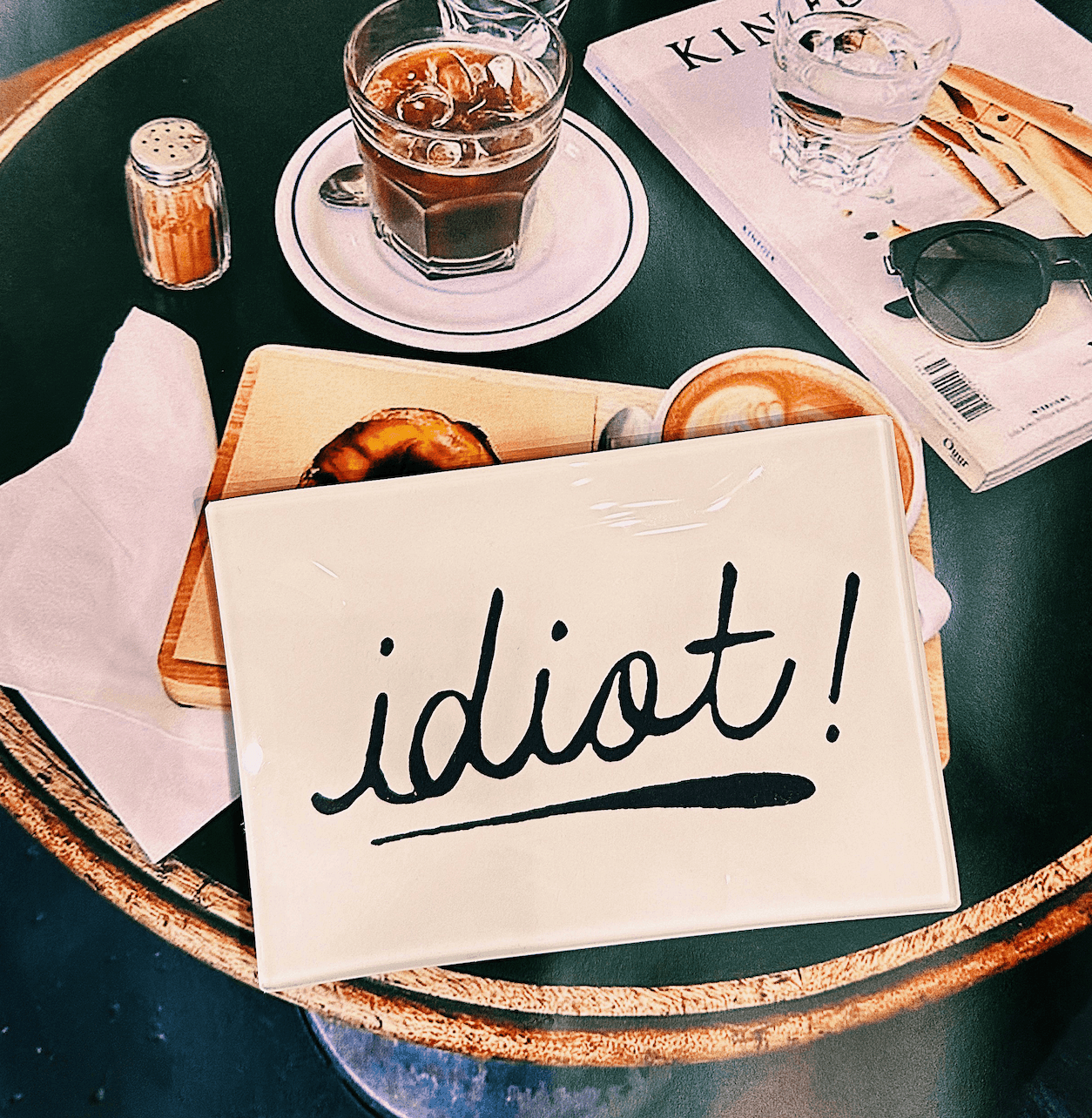 Idiot! Script Decoupage Glass Tray - Bensgarden.com