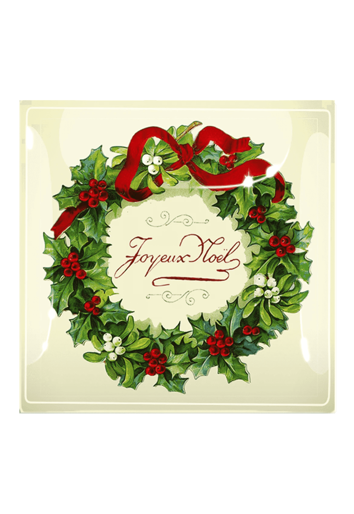 Joyeux Noel Wreath Decoupage Glass Tray - Bensgarden.com