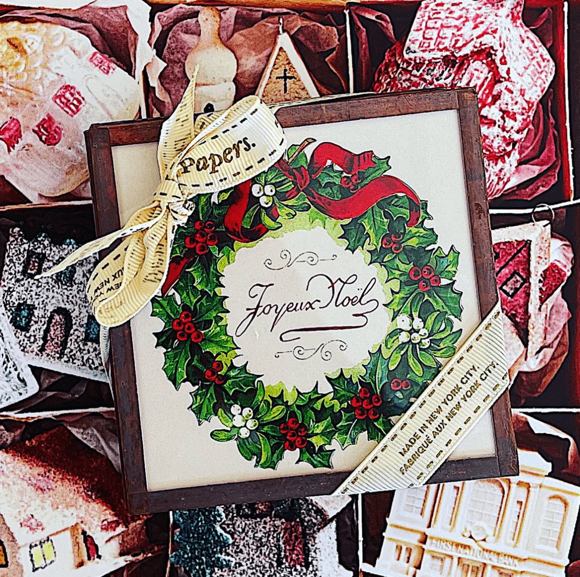 Joyeux Noel Wreath Holiday Copper & Glass Coaster, Set of 4 - Bensgarden.com