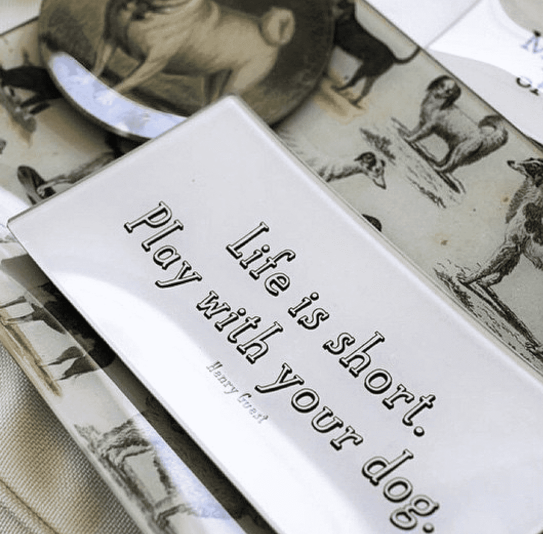 Life Is Short, Play With Your Dog. Decoupage Glass Tray