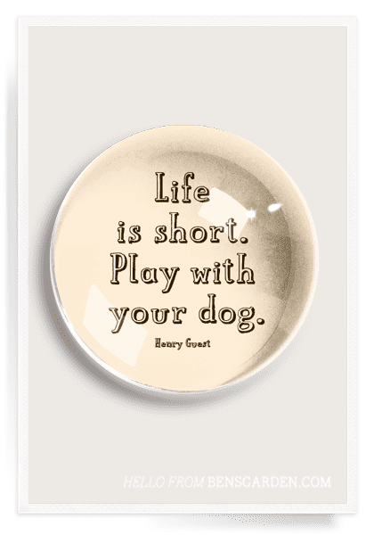 Bensgarden.com | Life Is Short. Play With Your Dog French Crystal Dome Paperweight - Ben's Garden. Made in New York City.