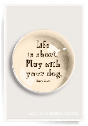 Bensgarden.com | Life Is Short. Play With Your Dog French Crystal Dome Paperweight - Ben's Garden. Made in New York City.