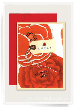 Bensgarden.com | Lucky Ladybug Folded Greeting Card - Ben's Garden. Made in New York City.