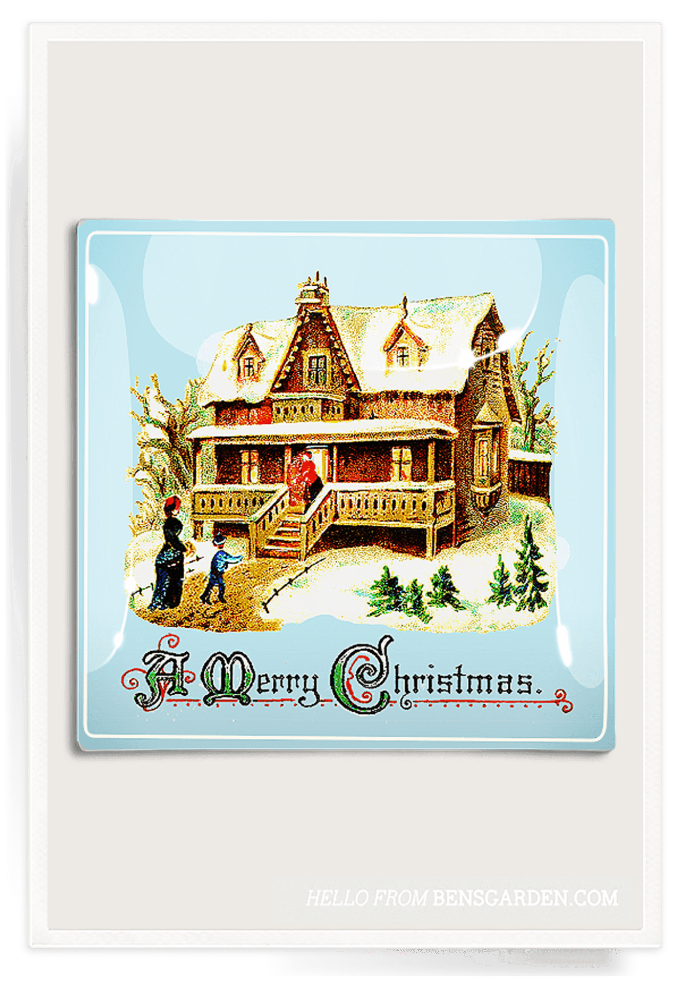 Merry Christmas Cottage Decoupage Glass Tray - Bensgarden.com