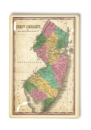 New Jersey Map Decoupage Glass Tray - Bensgarden.com