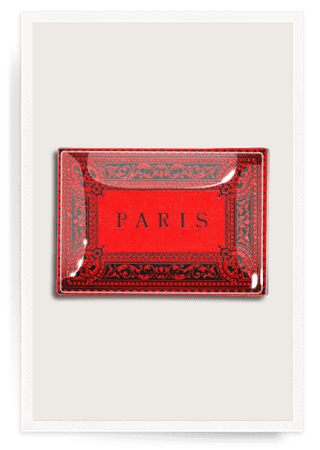 Paris Bibliotheque Crimson Decoupage Glass Tray - Bensgarden.com