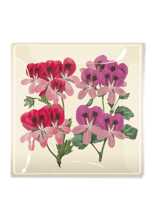 Pink And Purple French Geraniums Decoupage Glass Tray - Bensgarden.com