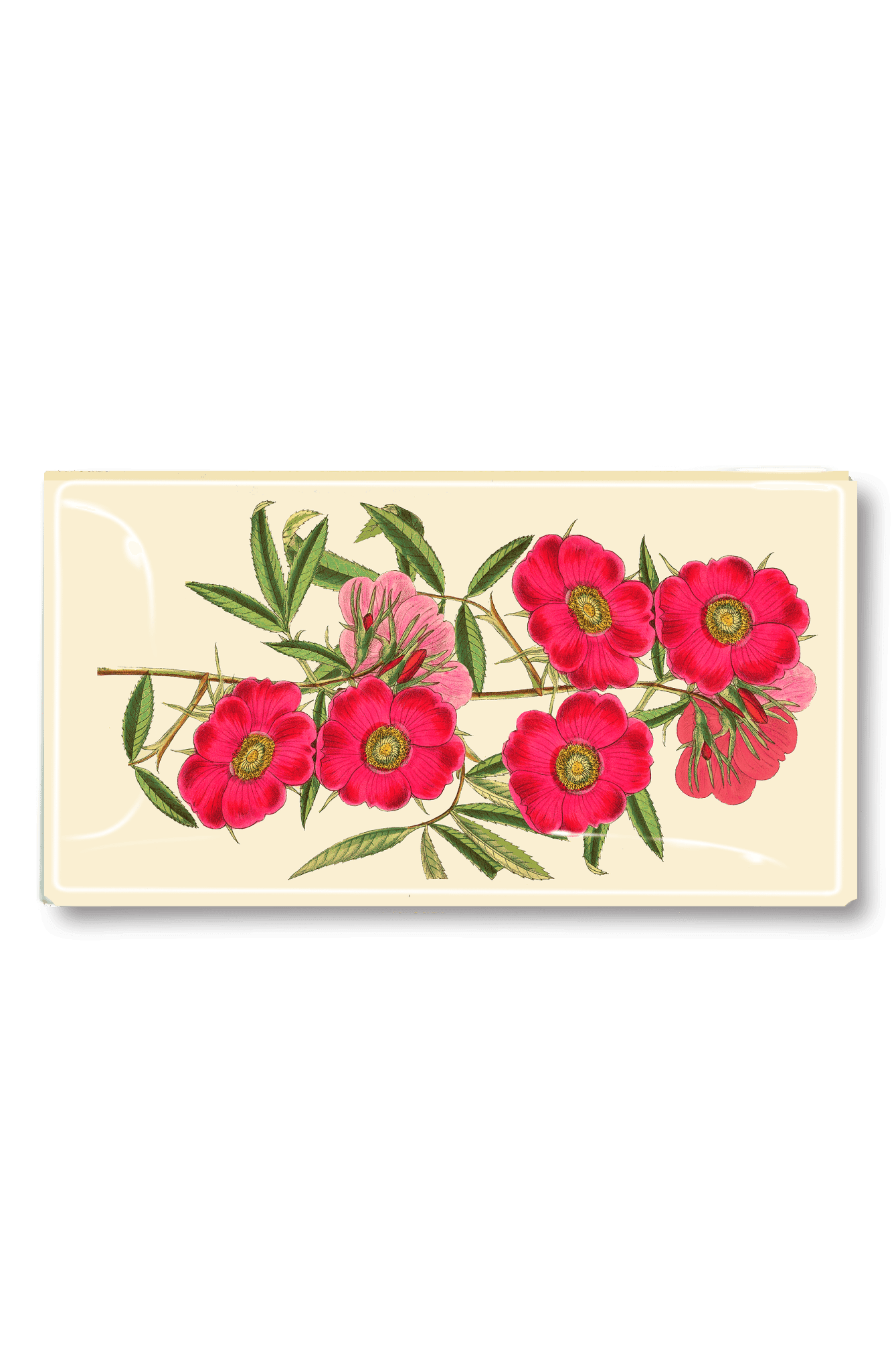 Pink Garden 5 Stem Roses Decoupage Glass Tray - Bensgarden.com