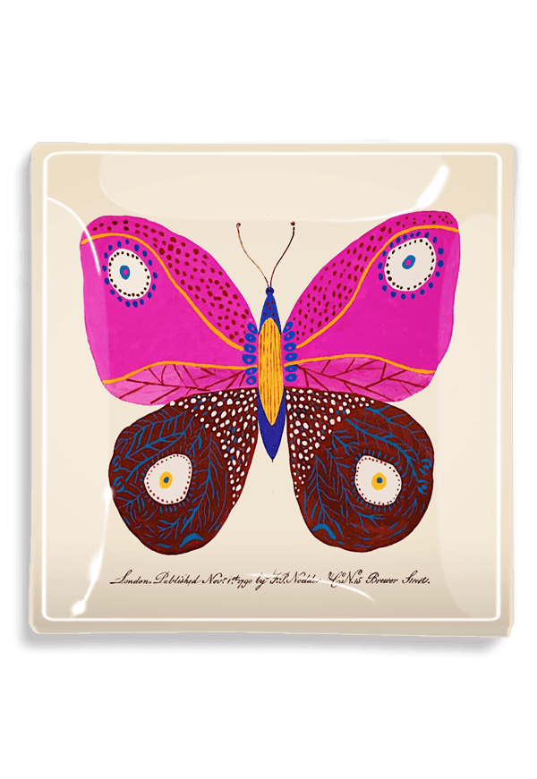 Pink Maldives Butterfly Decoupage Glass Tray - Bensgarden.com