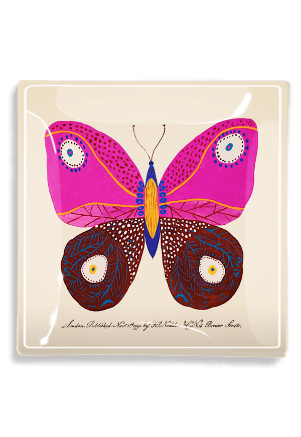 Pink Maldives Butterfly Decoupage Glass Tray - Bensgarden.com