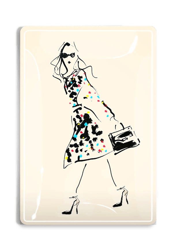 Polka Dot High Fashion Fashion Sketch Decoupage Glass Tray - Bensgarden.com