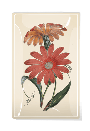Red California Daisy Decoupage Glass Tray - Bensgarden.com