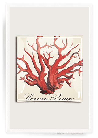 Red Coral Decoupage Glass Tray - Bensgarden.com