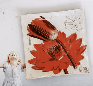 Red Waterlily Decoupage Glass Tray - Bensgarden.com