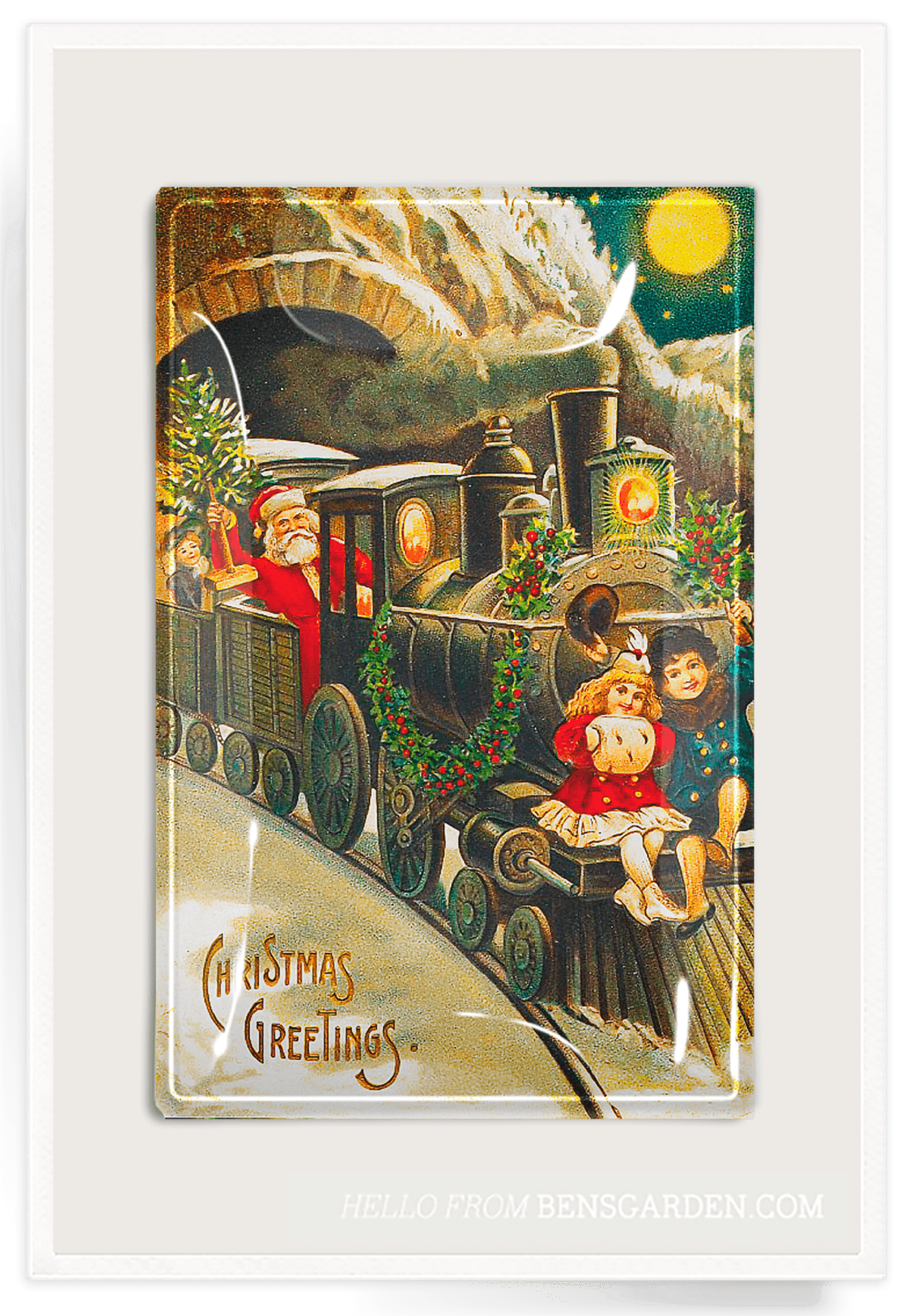 Santa By Train Glass Christmas Decoupage Glass Tray - Bensgarden.com