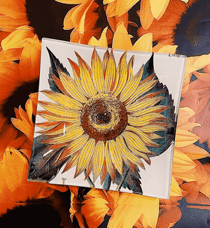 Sunflower Decoupage Glass Tray - Bensgarden.com