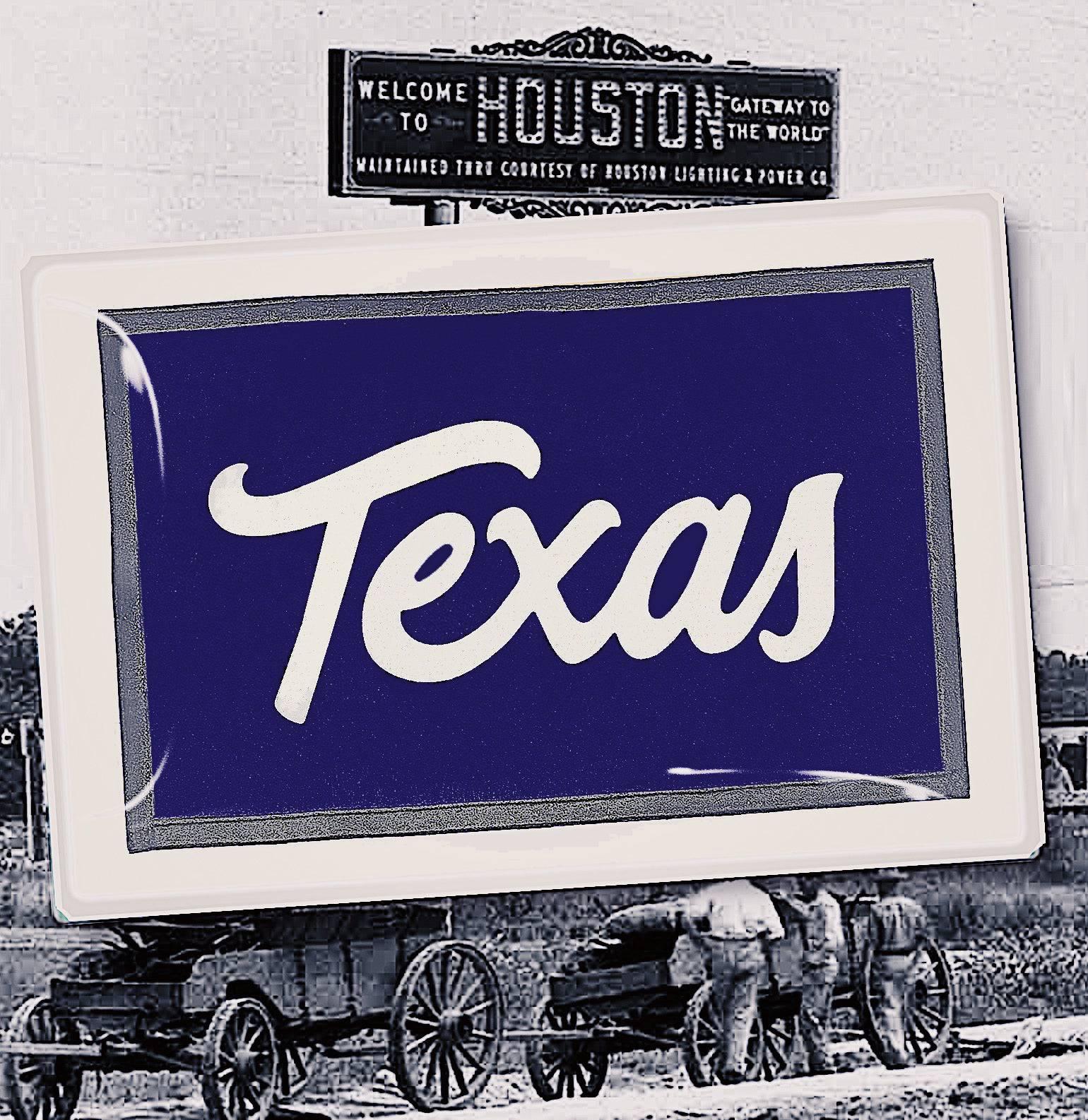 Texas Script Blue and Grey Decoupage Glass Tray - Bensgarden.com