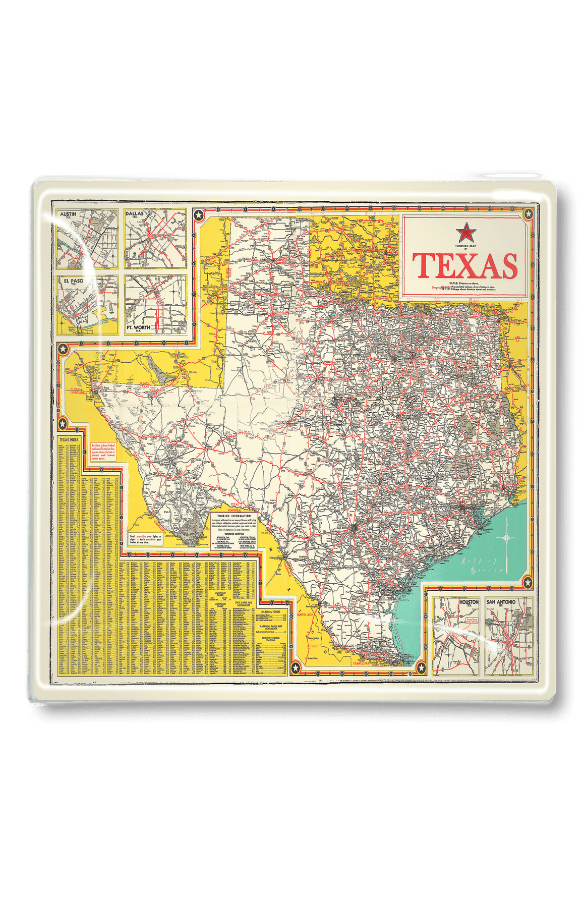Touring Texas State Map Decoupage Glass Tray - Bensgarden.com