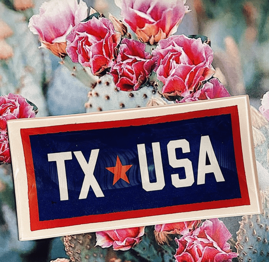 TX USA Texas Vintage Decoupage Glass Tray - Bensgarden.com