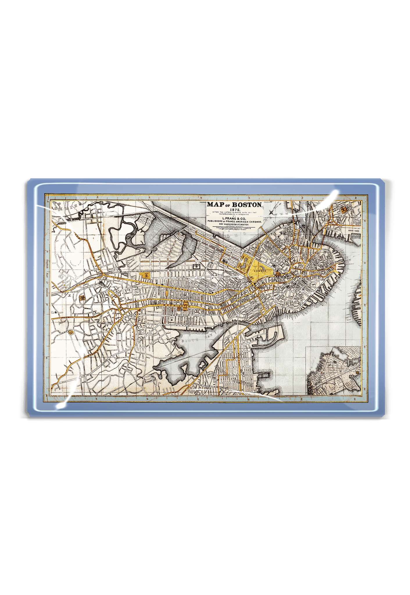 Vintage Boston Harbor Map Decoupage Glass Tray - Bensgarden.com